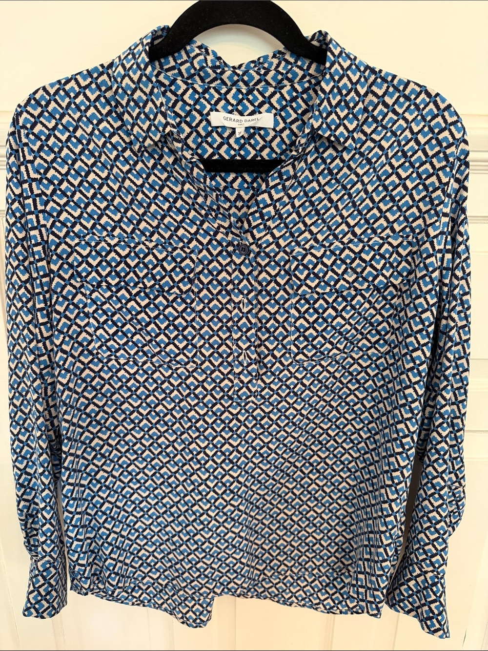 Gerard Darel Blue and White Geometric Print Blouse